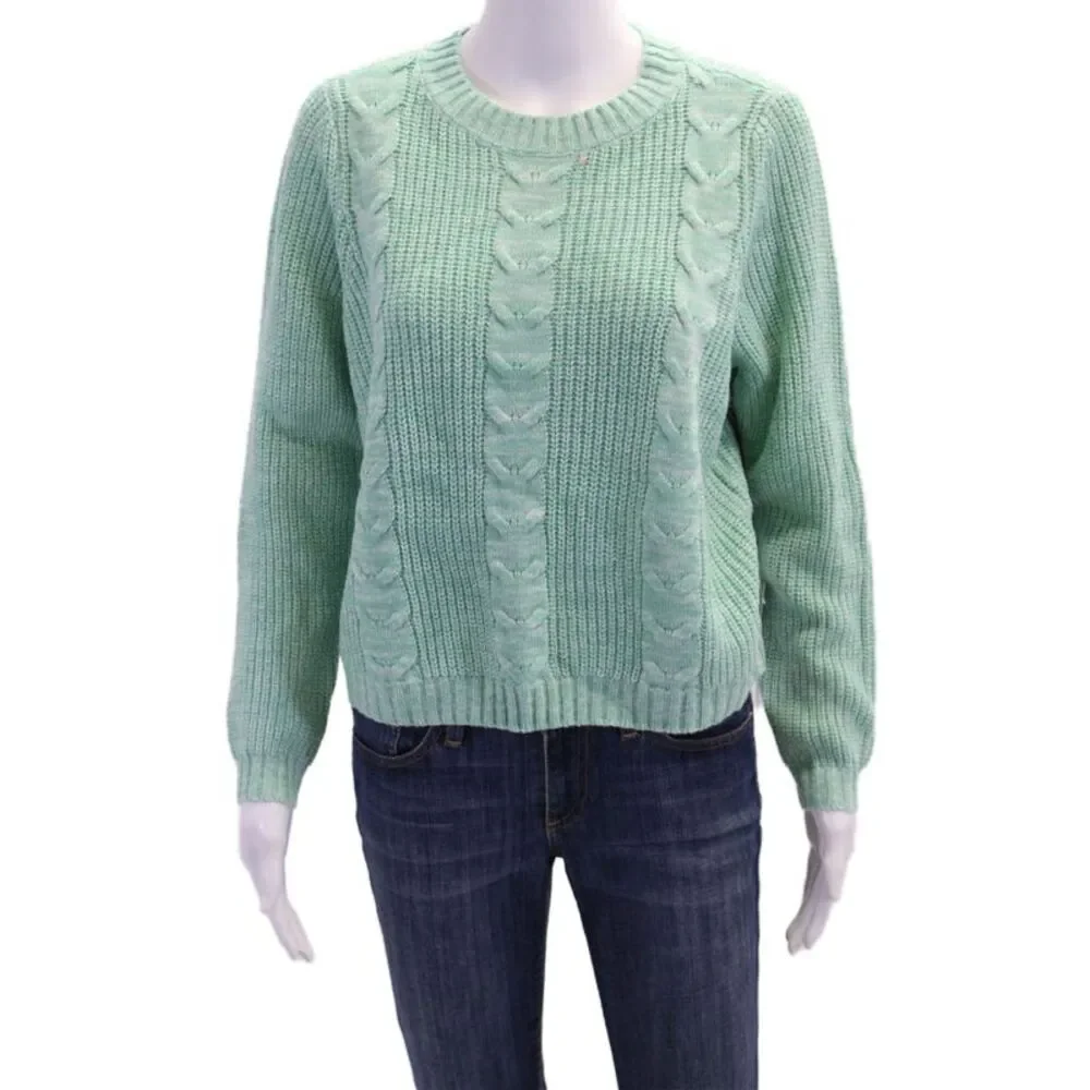 Line And Dot Womens Long Sleeve Cable Knit Crew Neck Sweater Green Size XS